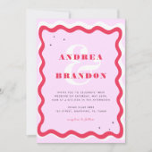 Retro Wavy Frame QR Code 70er Ampersand Hochzeit Einladung (Vorderseite)