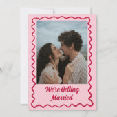 Retro Wavy Frame Red Pink Cupid Heart Wedding Einladung (Rückseite)