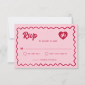 Retro Wavy Frame Red Pink Cupid Heart Wedding RSVP Karte (Vorderseite)