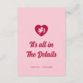 Retro Wavy Frame Red Pink Cupid Wedding Details Begleitkarte (Rückseite)