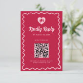 Retro Wavy Frame Red Pink Cupid Wedding QR Code RSVP Karte (Stehend Vorderseite)