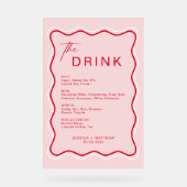 Retro Wavy Frame Rot und Pink Wedding Bar Acrylschild (Vorderseite)