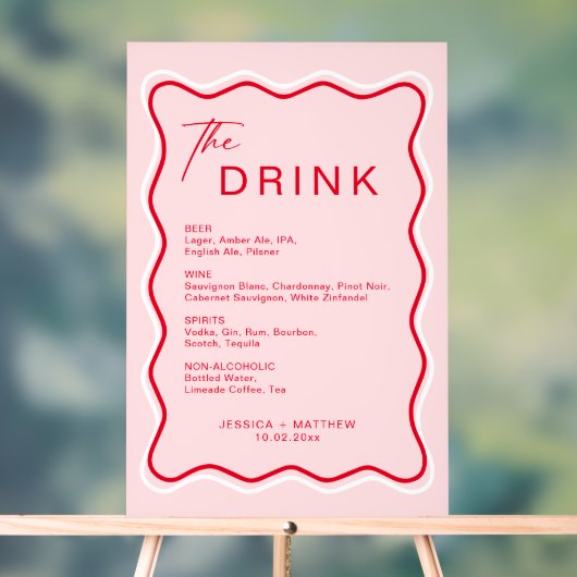 Retro Wavy Frame Rot und Pink Wedding Bar Acrylschild (Neutral)