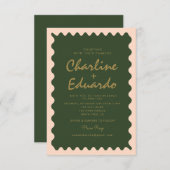 Retro Wavy Green Peach Pastel Hochzeit Einladung (Vorne/Hinten)