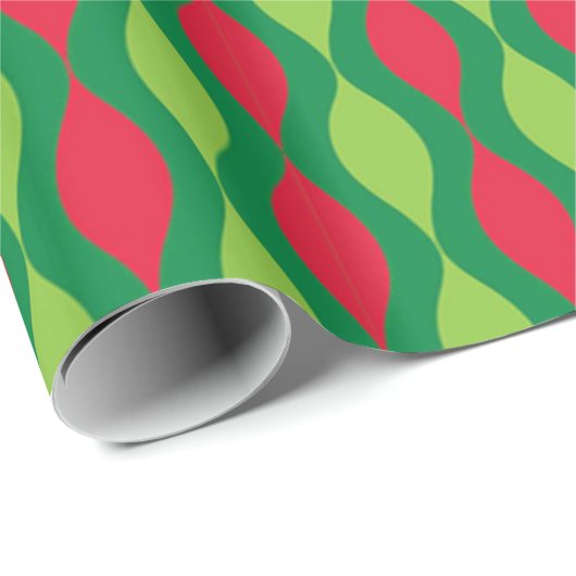 Retro Wavy Green Red Pattern - Holiday Style Geschenkpapier (Rolleneckpunkt)