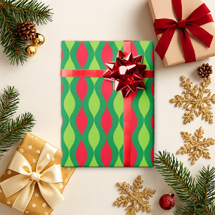 Retro Wavy Green Red Pattern - Holiday Style Geschenkpapier