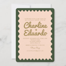 Retro Wavy Groovy Green Pink Wedding