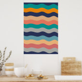 Retro Wavy Lines - Blue Turquoise Orange Poster (Küche)