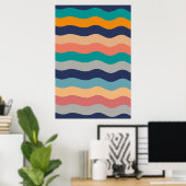 Retro Wavy Lines - Blue Turquoise Orange Poster (Heimbüro)