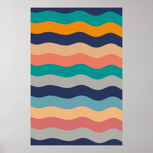 Retro Wavy Lines - Blue Turquoise Orange Poster (Vorne)