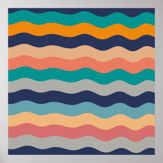 Retro Wavy Lines - Blue Turquoise Orange Poster (Vorne)