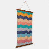 Retro Wavy Lines - Blue Turquoise Orange Wandteppich Mit Holzrahmen (Gewinkelt)