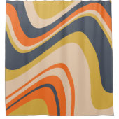 Retro Wavy Lines - Orange, Navy, Yellow, Beige Duschvorhang (Vorderseite)