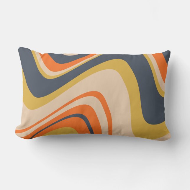Retro Wavy Lines - Orange, Navy, Yellow, Beige Lendenkissen (Vorderseite)