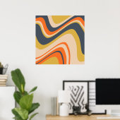 Retro Wavy Lines - Orange, Navy, Yellow, Beige Poster (Heimbüro)