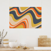 Retro Wavy Lines - Orange, Navy, Yellow, Beige Poster (Küche)