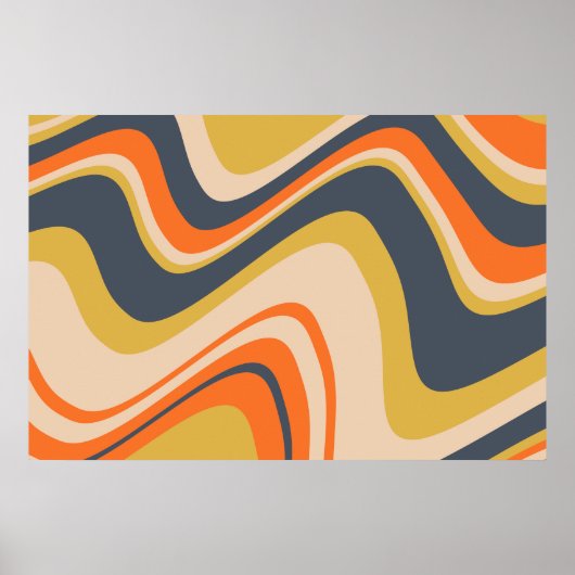 Retro Wavy Lines - Orange, Navy, Yellow, Beige Poster (Vorne)