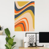 Retro Wavy Lines - Orange, Navy, Yellow, Beige Poster (Heimbüro)