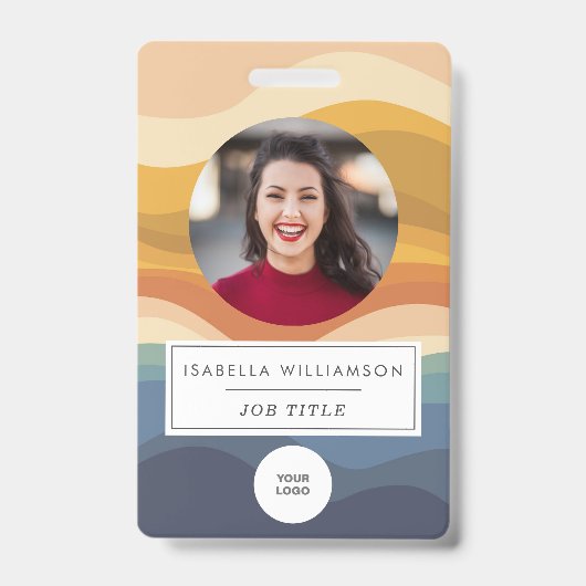 Retro Wavy Lines Unique Employee Foto ID Ausweis (Vorderseite)