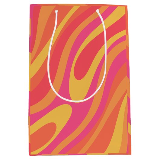 Retro Wavy Loops Trippy Abstraktes Muster Mittlere Geschenktüte (Vorderseite)