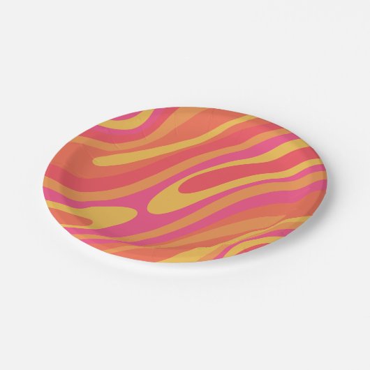 Retro Wavy Loops Trippy Abstraktes Muster Pappteller (Schrägansicht)