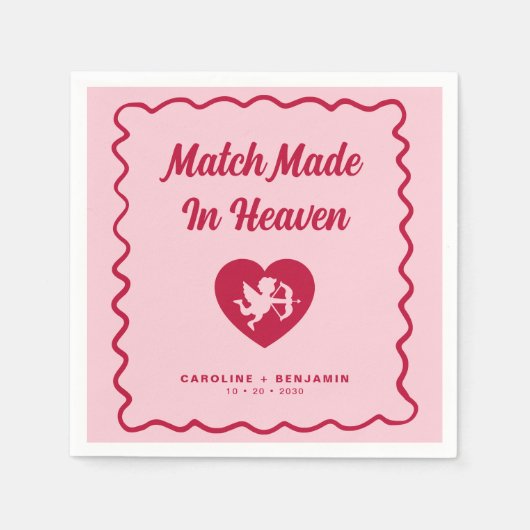 Retro Wavy Match Made In Heaven Cupid Wedding Serviette (Vorderseite)