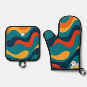Retro Wavy Pattern Modern Abstract  Ofenhandschuh & Topflappen-Set (Vorderseite)