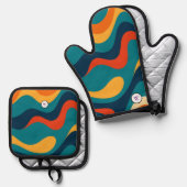 Retro Wavy Pattern Modern Abstract  Ofenhandschuh & Topflappen-Set (Vorderseite/Rückseite)