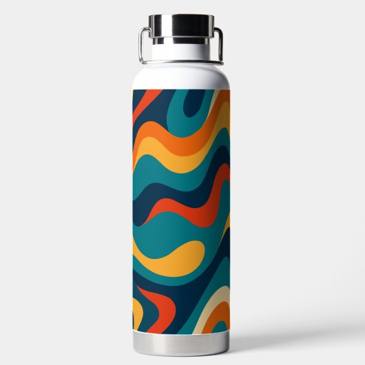 Retro Wavy Pattern Modern Abstract  Trinkflasche (Rückseite)