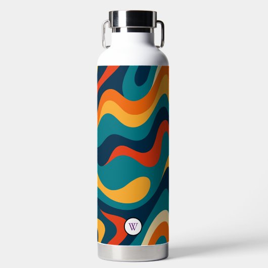 Retro Wavy Pattern Modern Abstract  Trinkflasche (Vorderseite)