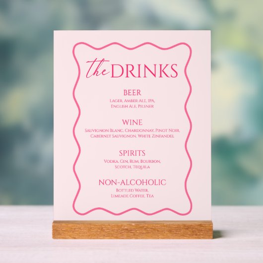 Retro Wavy Pink Drink Menu Bar Acrylschild (Neutral)