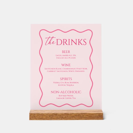 Retro Wavy Pink Drink Menu Bar Acrylschild (Vorderseite)