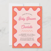 Retro Wavy Pink Orange Curve Baby Dusche Einladung (Vorderseite)