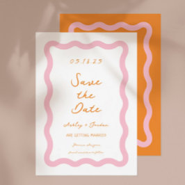 Retro Wavy Pink Orange Wave Wedding Save The Date
