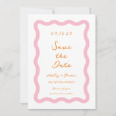 Retro Wavy Pink Orange Wave Wedding Save The Date (Vorderseite)