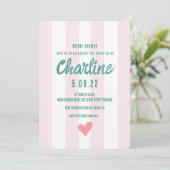 Retro Wavy Pink Strip Handwriting-Brautparty Einladung (Stehend Vorderseite)