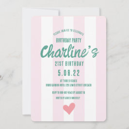 Retro Wavy Pink Striping Handschrift 21St Geburtst Einladung