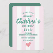 Retro Wavy Pink Striping Handschrift 21St Geburtst Einladung