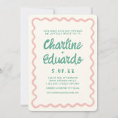 Retro Wavy Pink und Green Handwriting Wedding Einladung (Vorderseite)