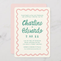 Retro Wavy Pink und Green Handwriting Wedding
