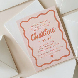 Retro Wavy Pink und Red Handwriting Brautparty Einladung