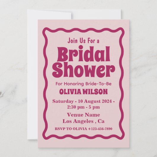 Retro Wavy Pink Wave Curve Modernes Brautparty Einladung (Vorderseite)