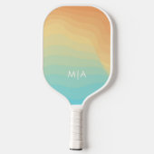 Retro Wavy Rainbow Modern Monogram Pickleball Schläger (Rückseite)