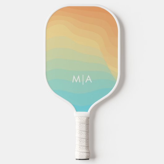 Retro Wavy Rainbow Modern Monogram Pickleball Schläger (Vorderseite)