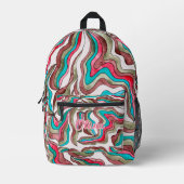 Retro Wavy Stripes Hot Pink Burgundy Monogram Name Bedruckter Rucksack (Vorderseite)