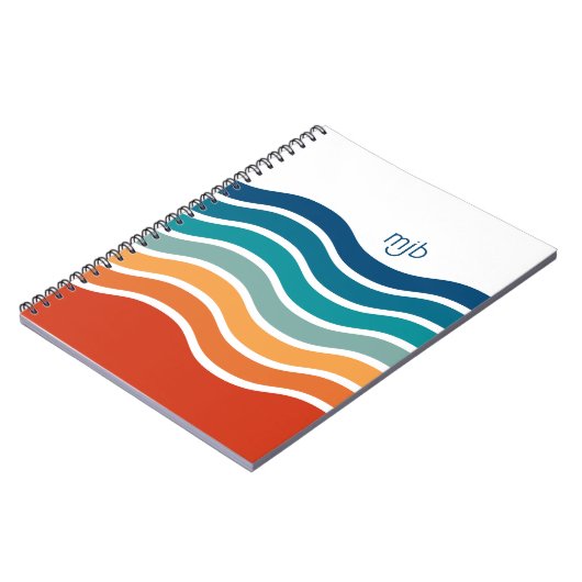 Retro Wavy Stripes Muster mit beliebigen Monogramm Notizblock (Linke Seite)