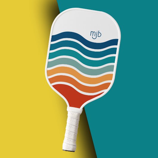 Retro Wavy Stripes Muster mit Ihrem Monogramm Pickleball Schläger