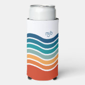 Retro Wavy Stripes Muster mit Ihrem Monogramm Selters Dosenkühler (Seltzer Vorderseite)
