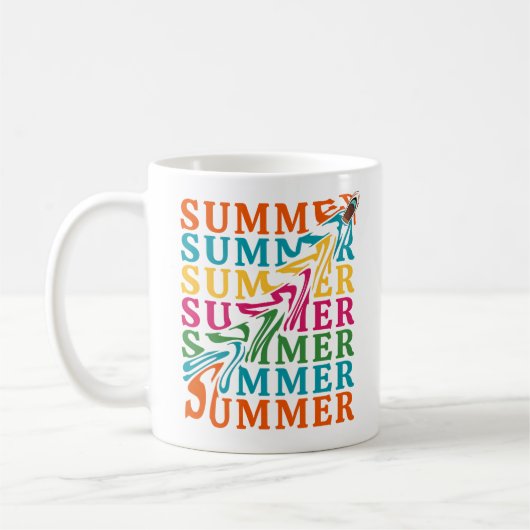 Retro Wavy "SUMMER" Textkunst Design Kaffeetasse (Links)