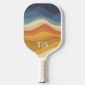Retro Wavy Sunset Monogram Initials Pickleball Schläger (Rückseite)